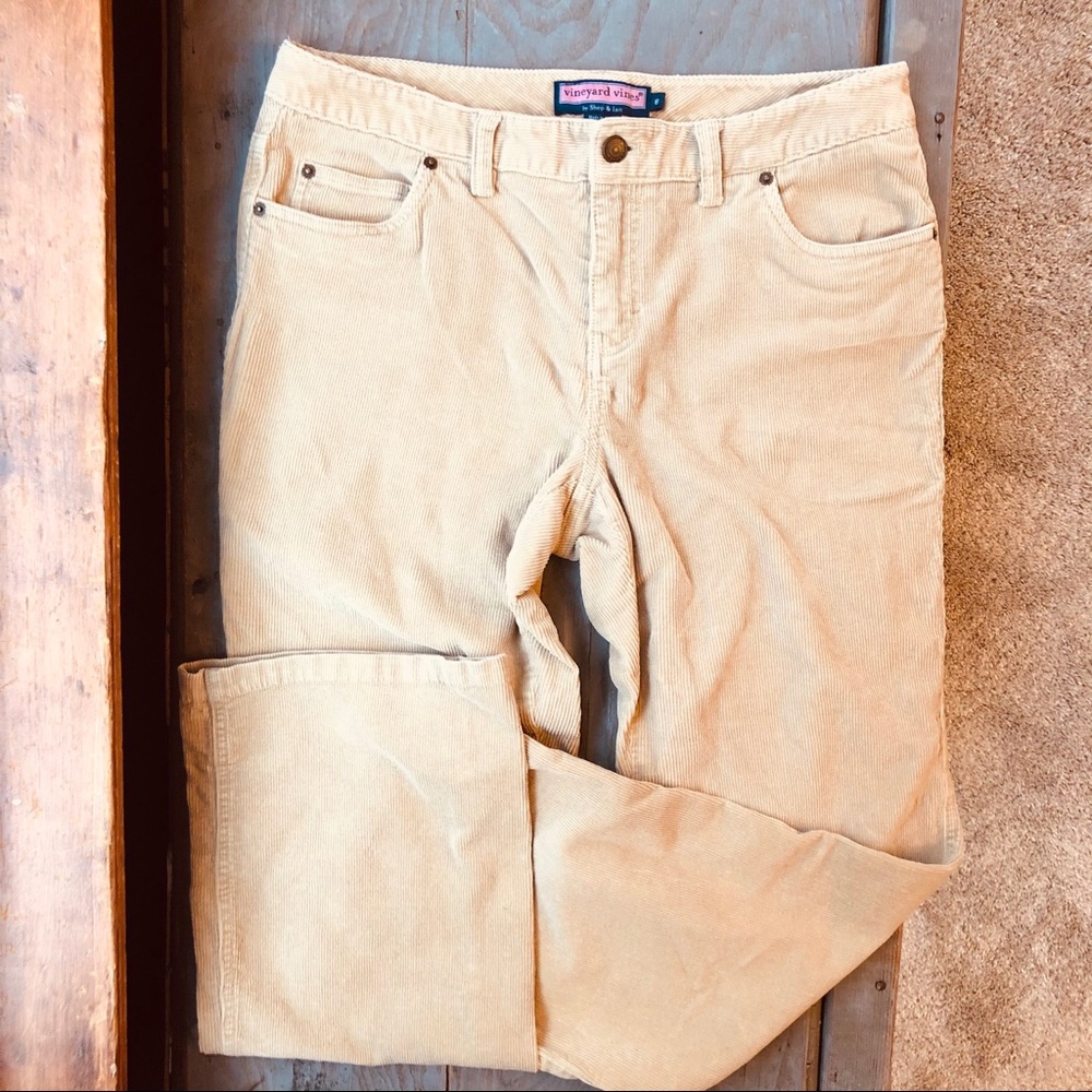 Vineyard Vines tan corduroy bootcut pants size 8